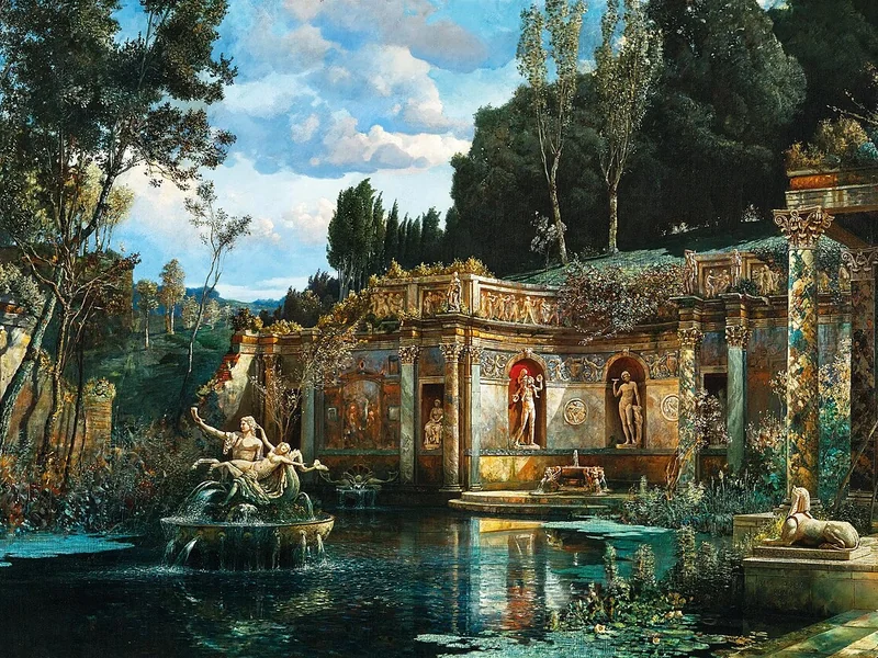 1866-Max Roeder - Paesaggio del parco con ninfee